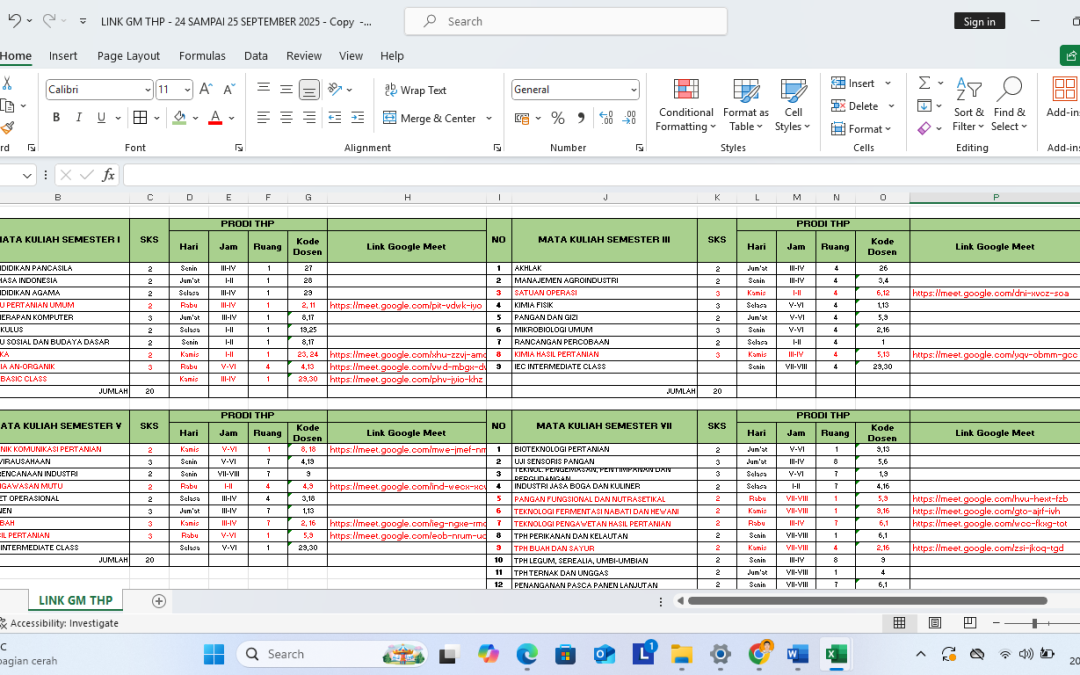 Jadwal dan Link Kuliah Daring (Google Meet) : Fakultas Pertanian Universitas Muhammadiyah Mataram (Rabu – Kamis, 24 – 25 September 2025)